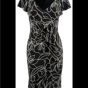 Ralph Lauren Black and White Sheath Dress with Cowl Neck